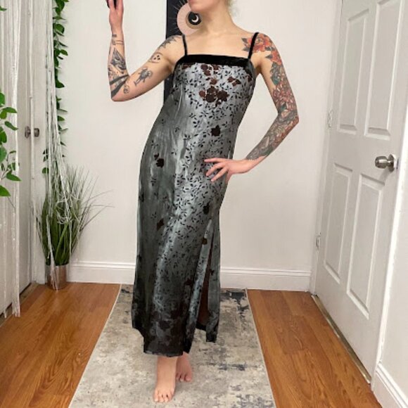 Y2K Andrea Rosati Sleeveless Floral Maxi Dress Square Neck Size 6 Gray/Black - Picture 6 of 14